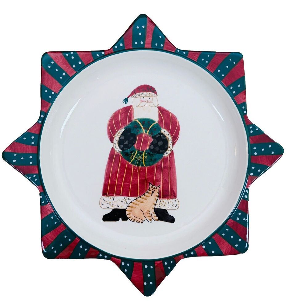 Sakura Debbie Mumm Santa's Spirit Hand Painted Star Serving Plate‎ Christmas